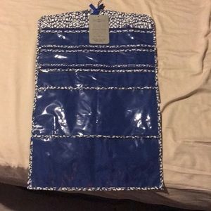 Hanging jewelry organizer in blue cheetah print